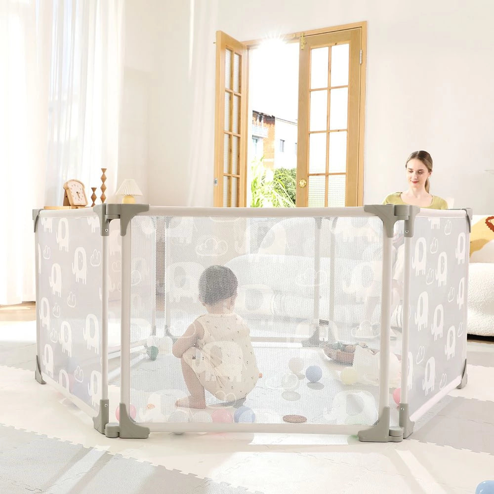 Foldable Lightweight Rainbow-Themed Playpen 鈥?6 Panels