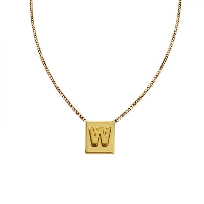 Minimalist Letter Square Titanium Steel Necklace 1 Piece