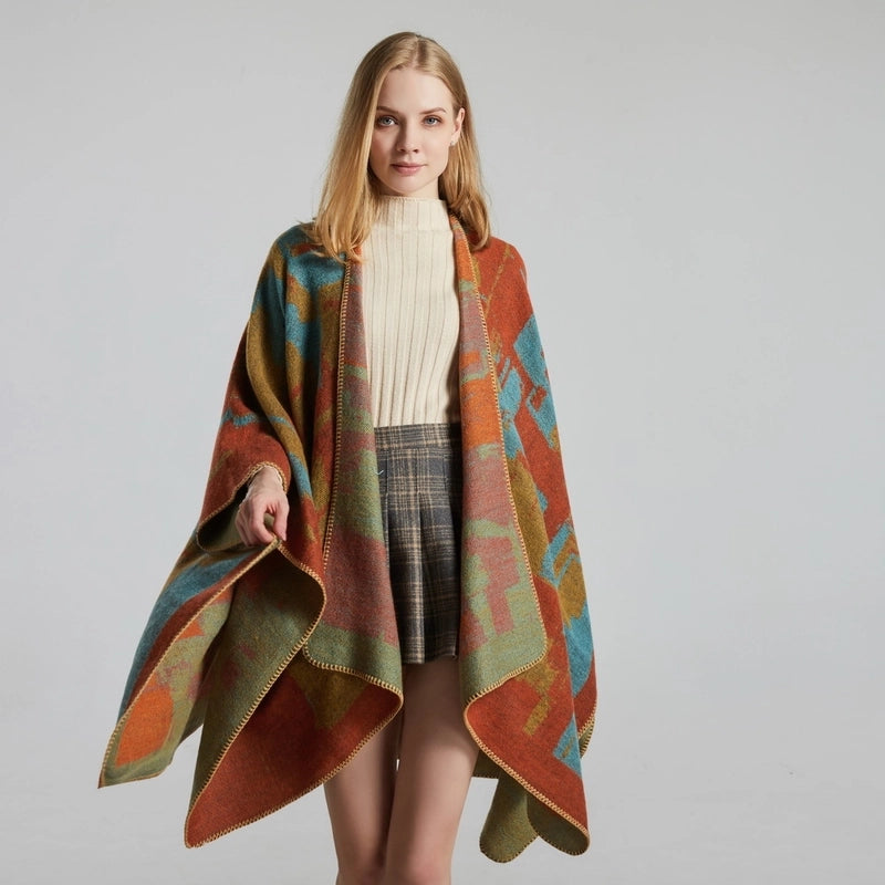 Women's Scarf Shawl Creative New Fashion Cashmere Jacquard Split Thickened Large Cloak Air Conditioning Warm Shawl