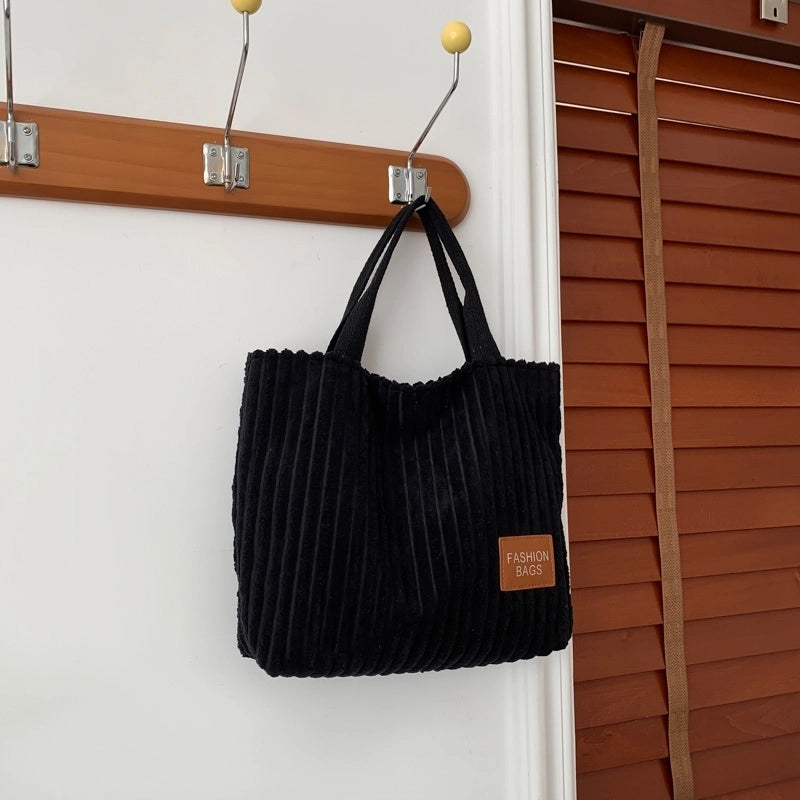 Women's Corduroy Stripe Solid Color Classic Style Magnetic Buckle Underarm Bag