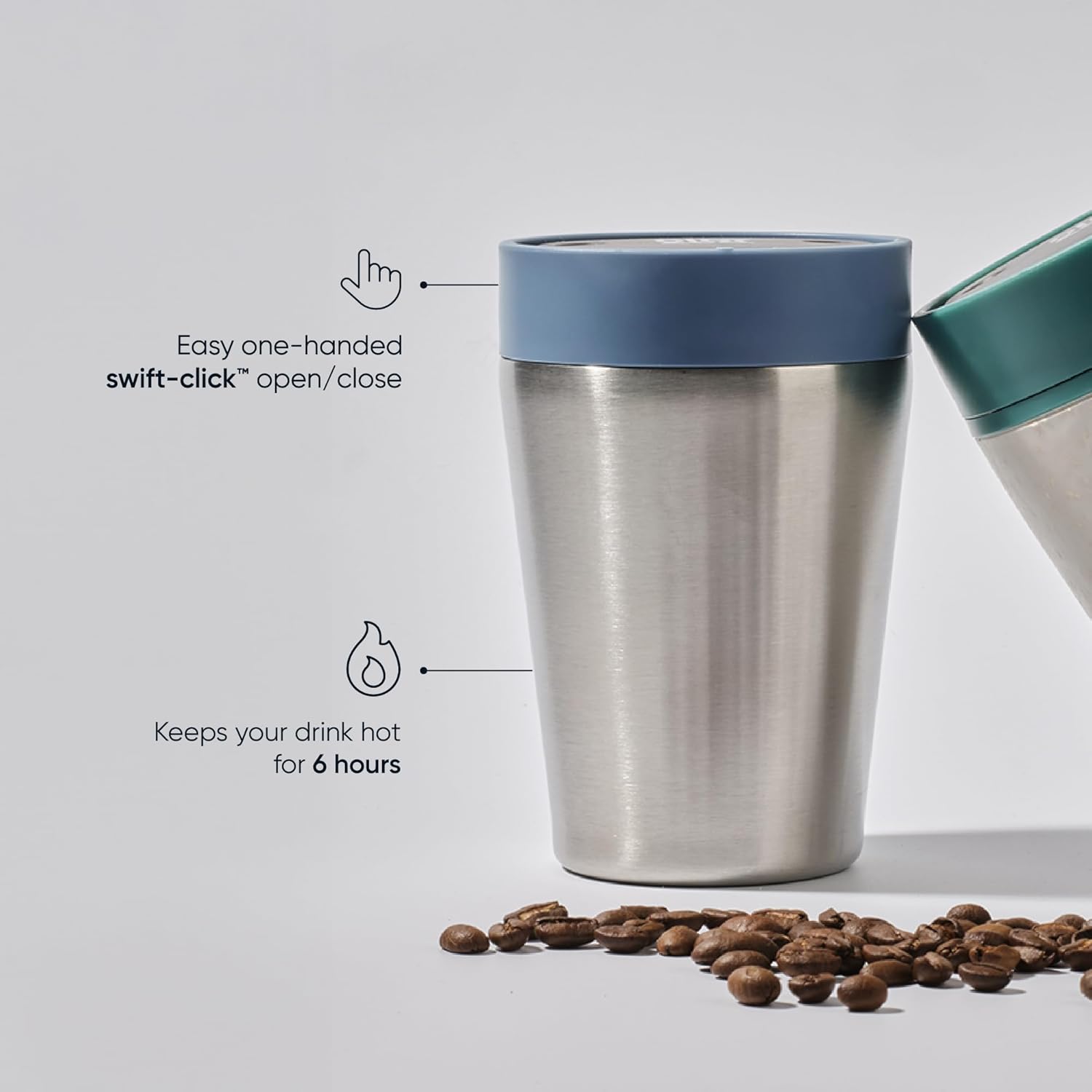 Circular & Co Thermal Stainless Steel Travel Mug - 8oz/227ml - Insulated Reusable Coffee Cup - 100% Leakproof & Lockable - 6 Hours Hot/Cold - Push Top, One Hand Open, 360 Drinking Coffee Tumbler