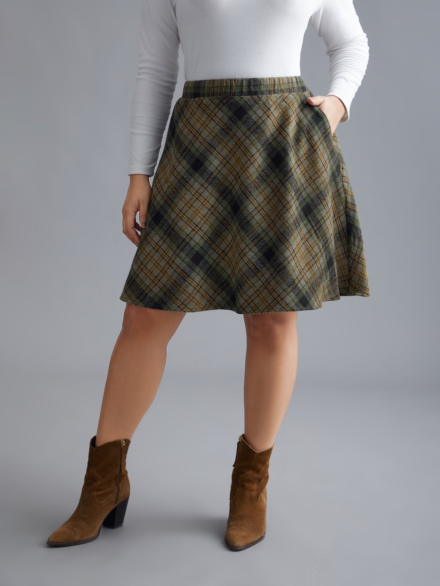 Plaid Pattern Elastic Waist A-line Mini Skirt