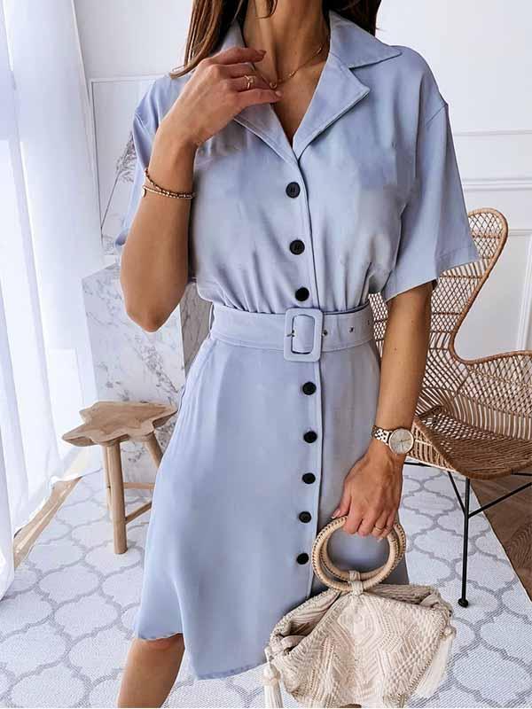 V-Neck Button Shirt Dress