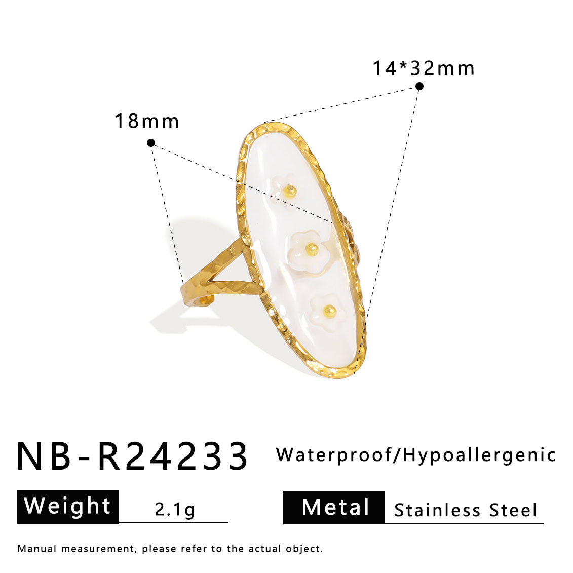 Ring Open Stainless Steel Diamond Flower Ring Epoxy Personalized Pearl Women'S Jewelry Set