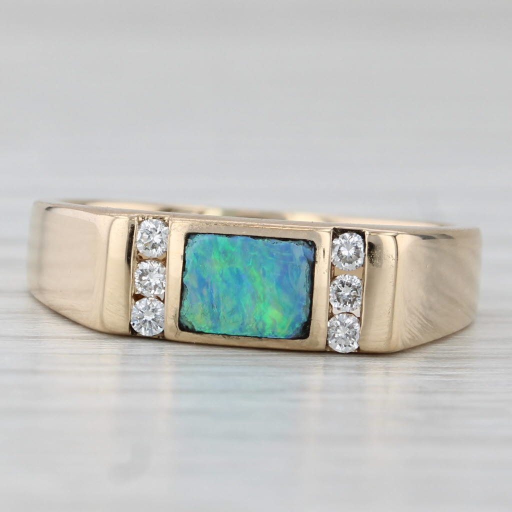 Kabana Blue Green Opal Diamond Ring 14k Yellow Gold Size 6.75