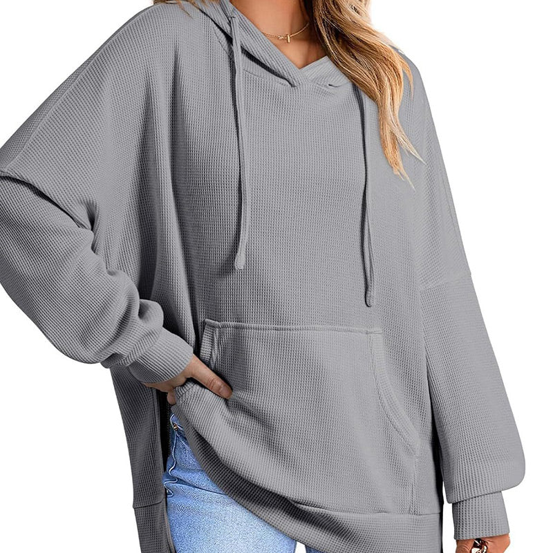 💥Hot Sales - 49% OFF✨Women's Casual Long Sleeve Waffle Knit Hoodie with Side Slits