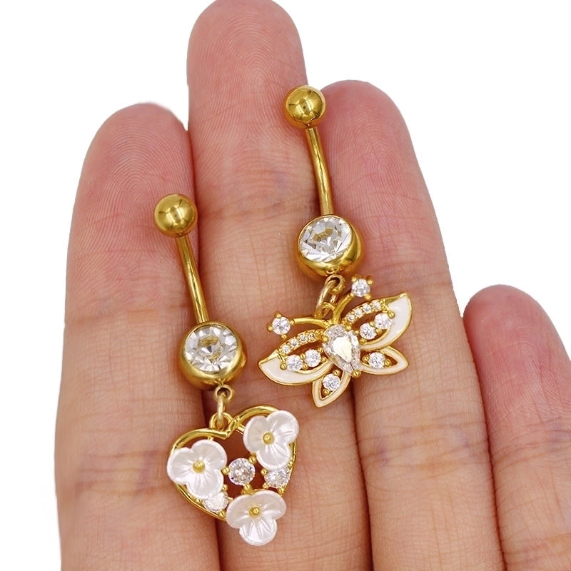 1 Piece Belly Rings Sexy Classic Style Star Heart Shape Butterfly 316L Stainless Steel  Alloy Inlay Resin Rhinestones Glass Gold Plated