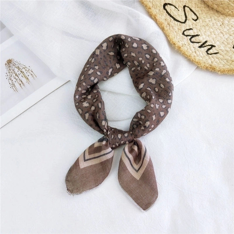 Fashion Leopard Print Cotton Linen Small Square Silk Scarf
