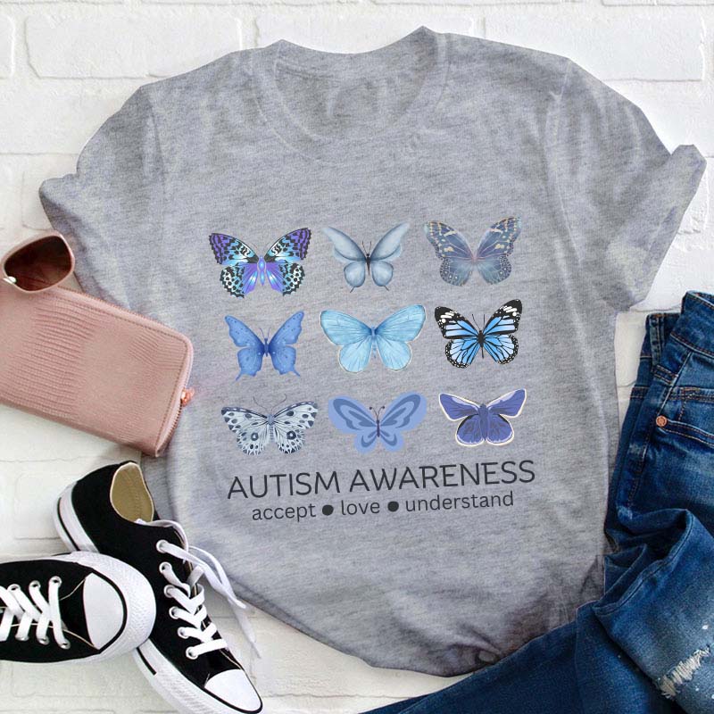 Autism Awareness Butterfly Teacher T-Shirt