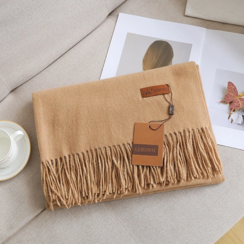 Unisex Retro Preppy Style Solid Color Imitation Cashmere Tassel Scarf