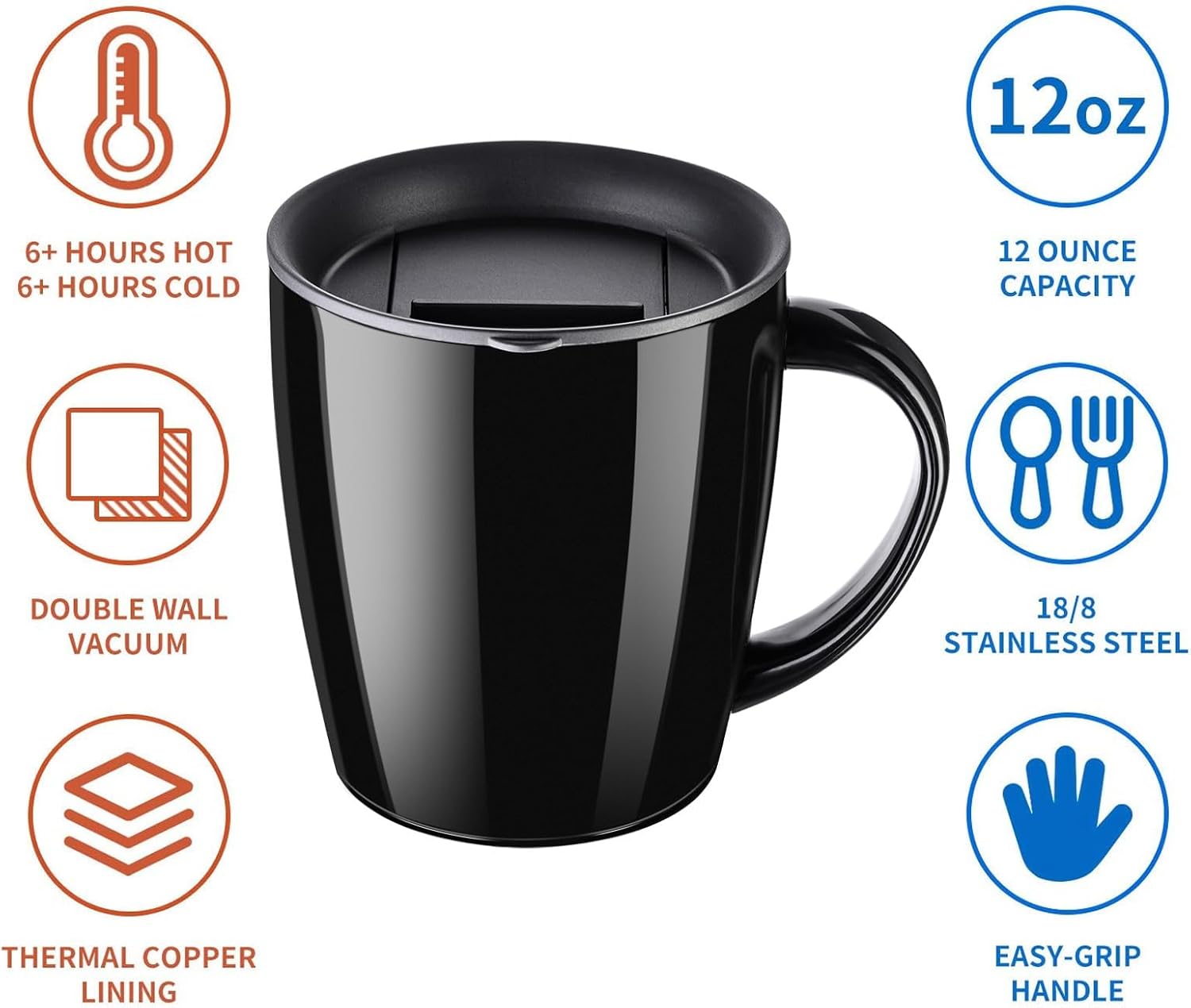 PARACITY Insulated Coffee Cup, Travel Mug With Handle for Hot and Cold Beverages - Double Wall Vacuum, 12.3oz/350ml Blue
