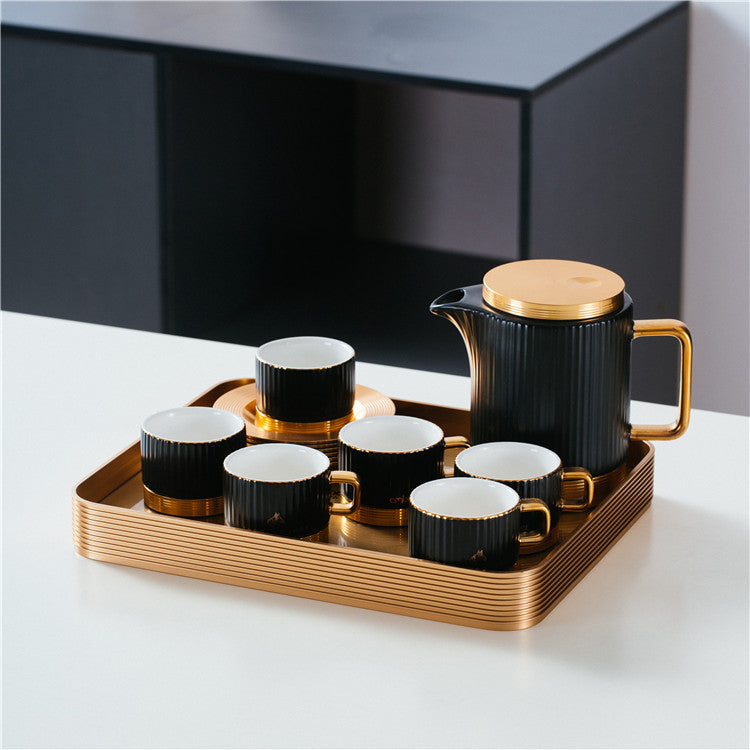 MODERN CERAMIC TEASET WITH METALLIC TRAY