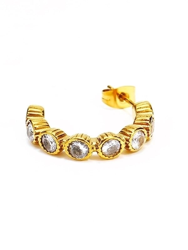 3 Pieces Elegant Vintage Style C Shape Inlay 304 Stainless Steel Artificial Gemstones Artificial Gemstones 18K Gold Plated Ear Studs