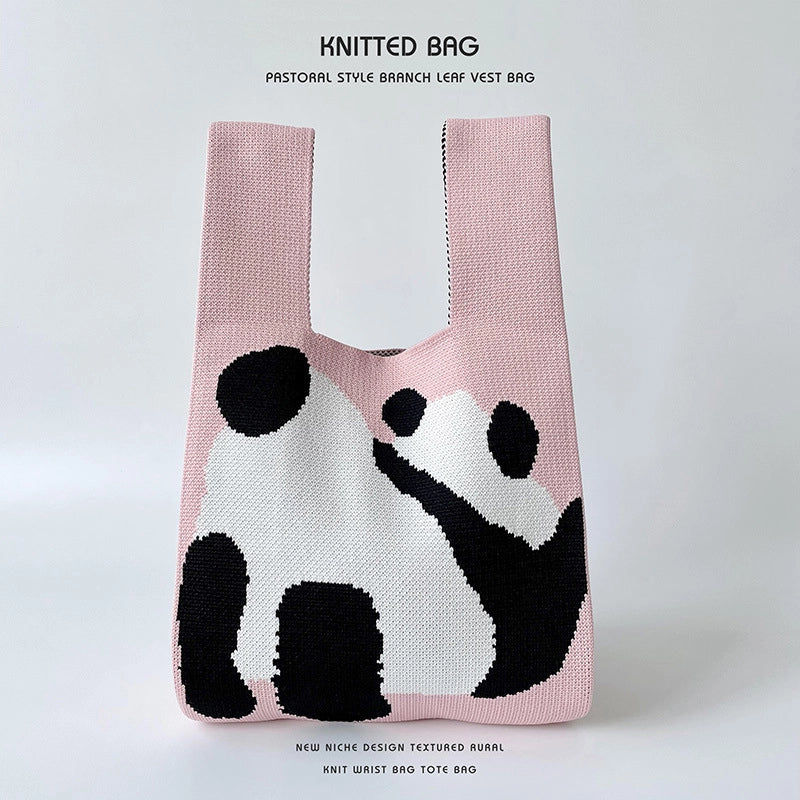 Women's Medium Knit Animal Cute Basic Open Handbag