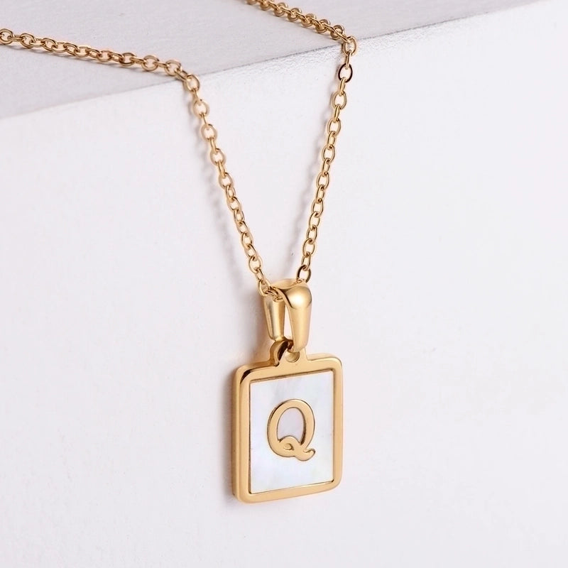 304 Stainless Steel 18K Gold Plated Minimalist Plating Letter Shell Pendant Necklace
