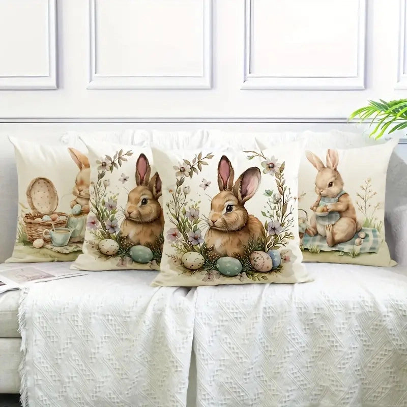 Easter Minimalist Classic Style Rabbit Linen Pillow Cases Couch & Sofa Decor