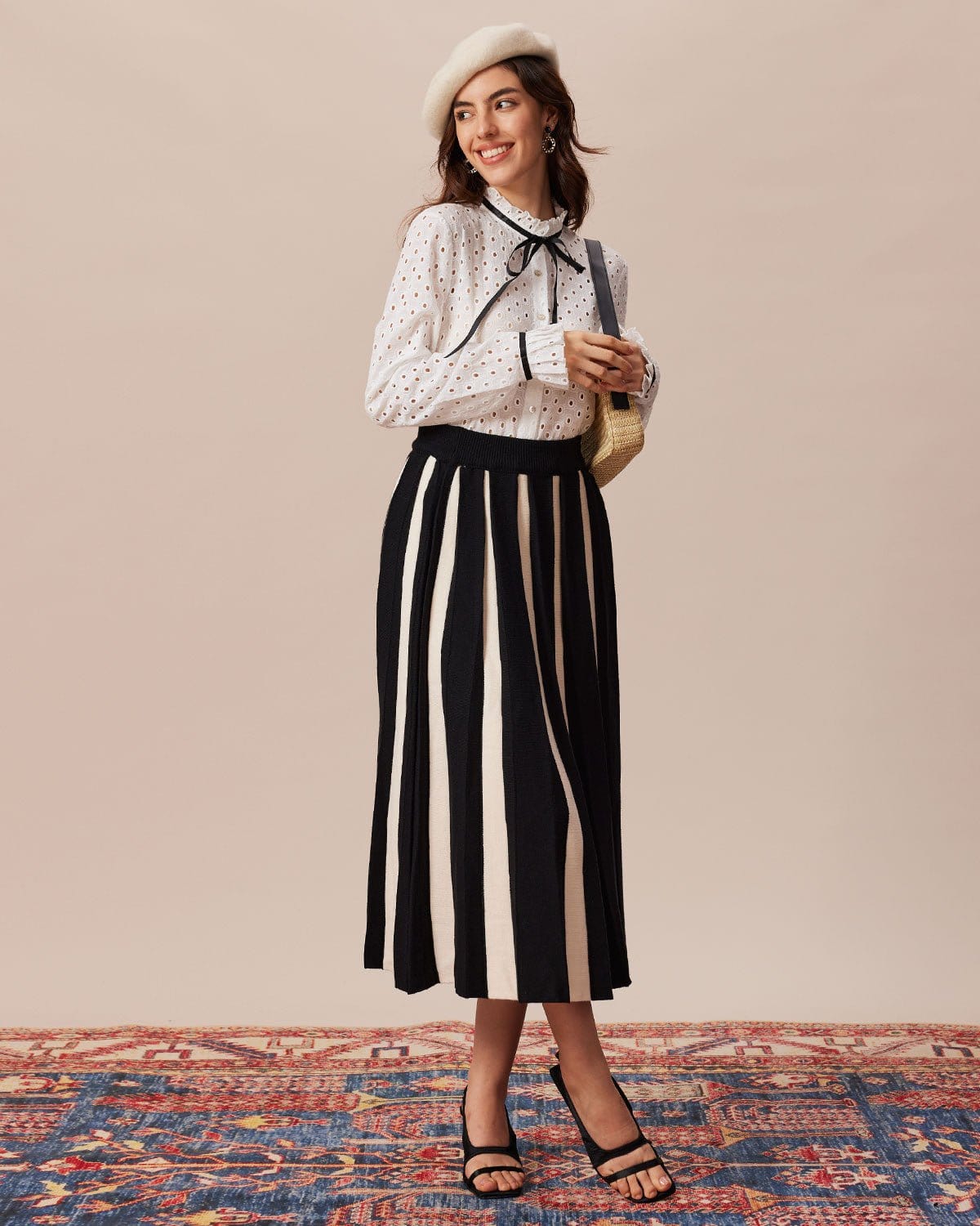 The White Mock Neck Polka Dot Cutout Blouse