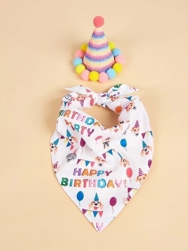 Cute Polyester Birthday Cartoon Letter Pet Scarf Pet Tire