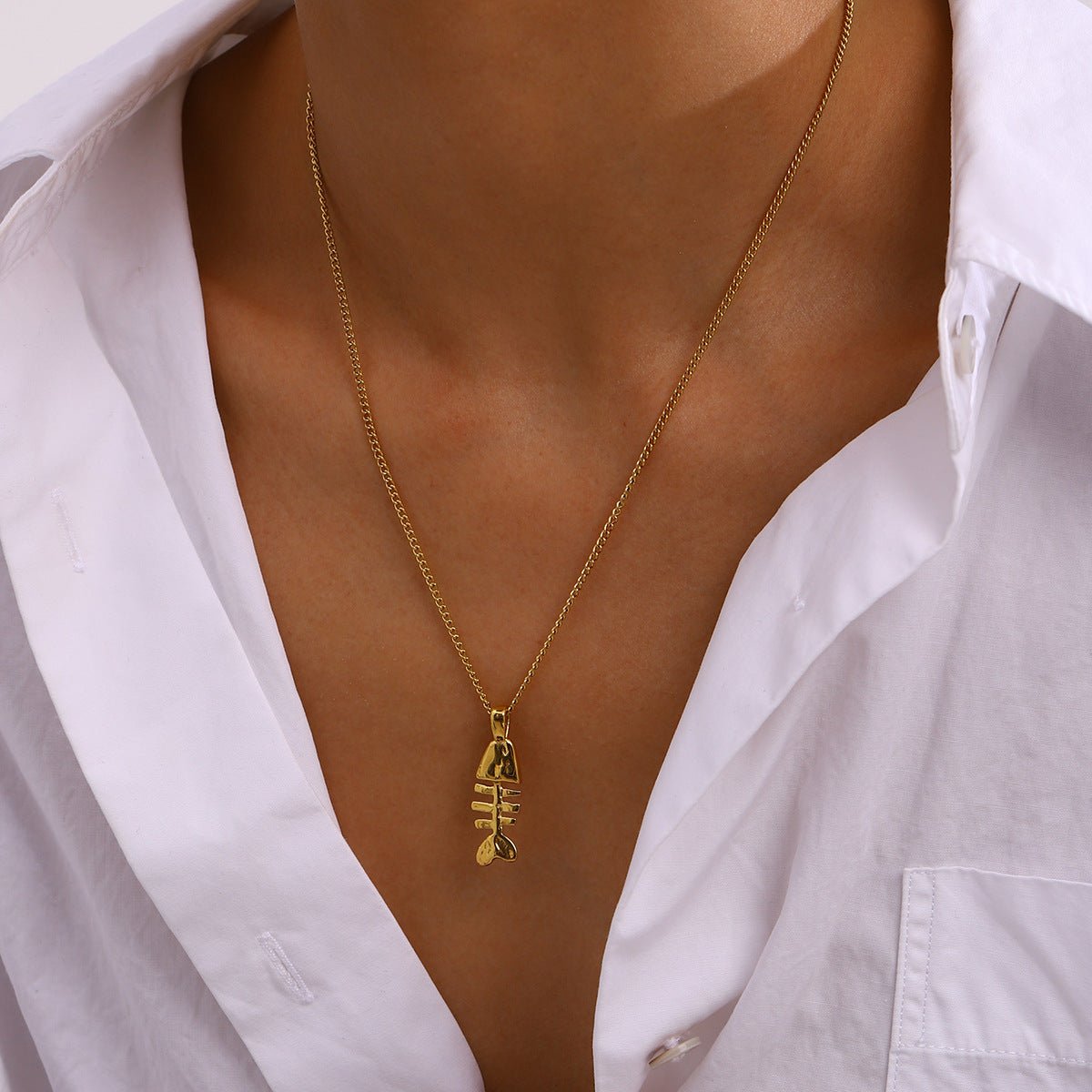 Stainless Steel Fishbone Pendant Necklace Clavicle Chain Titanium Steel Necklace