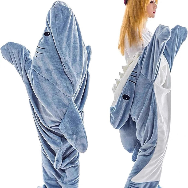 Shark Sleeping Bag Furry Hoodie Sleeping Bag Thick Nightgown Loose Jumpsuit Shark Lazy Blanket