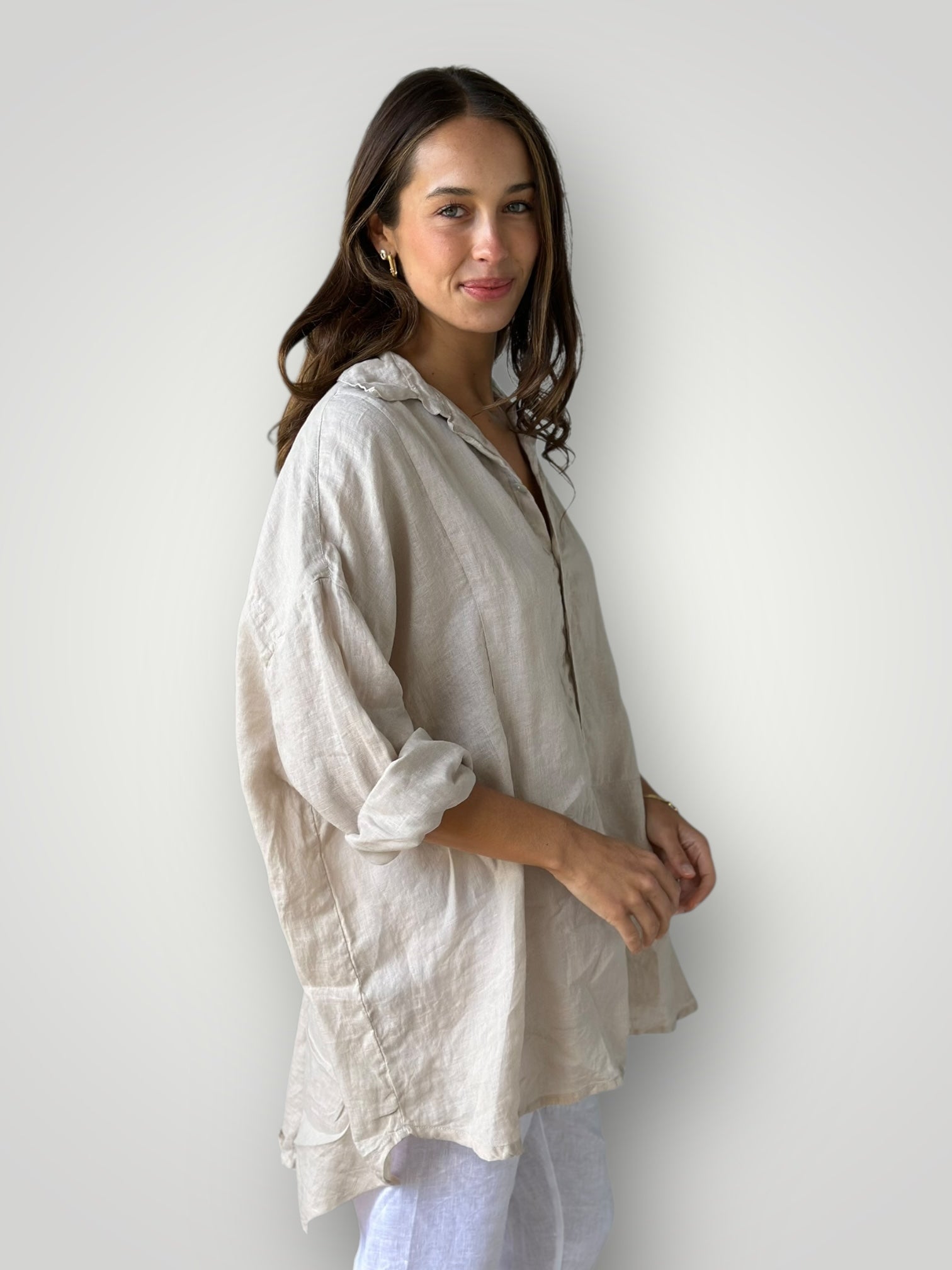 megan shirt - almond linen