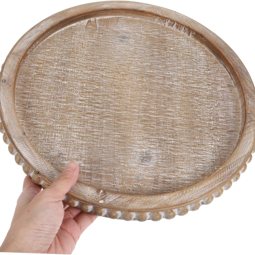 Versatile Round Wooden Beaded Edges Serving Tray