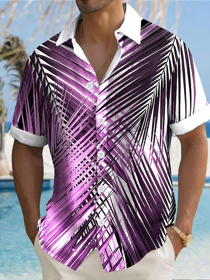 Men's Hawaiian Palm Leaf Design Casual Shirt