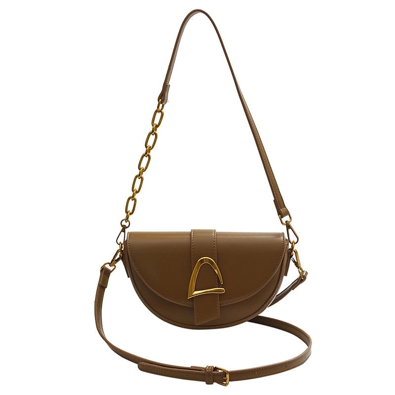 Women's Small All Seasons Pu Leather Solid Color Classic Style Oval Magnetic Buckle Saddle Bag