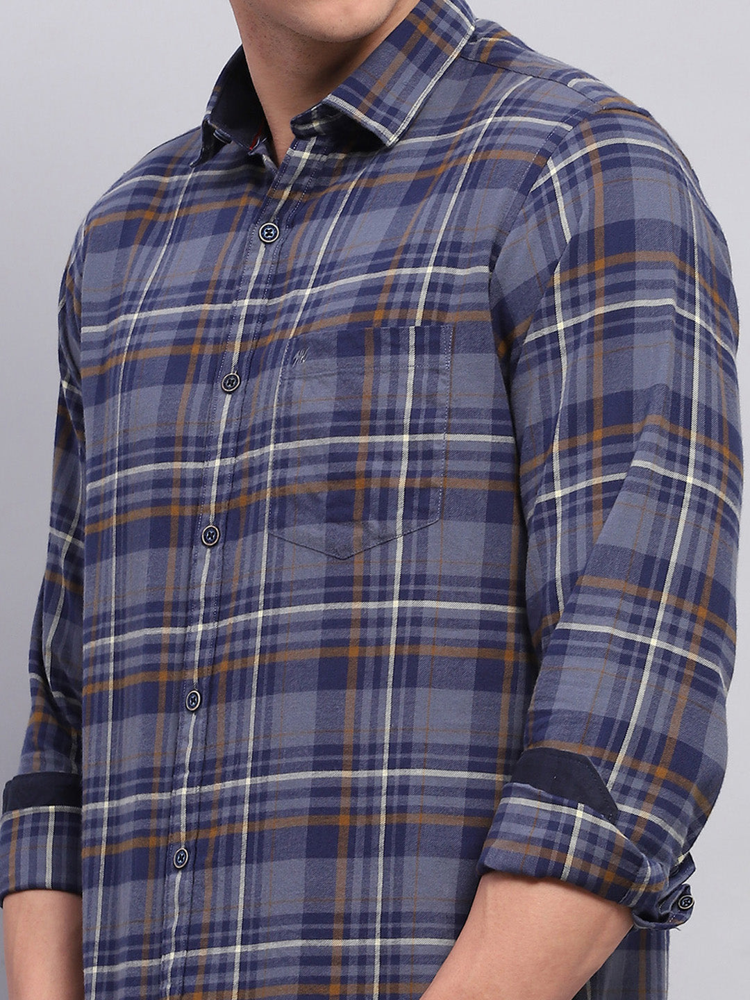 Men Blue Check Collar Full Sleeve Shirt