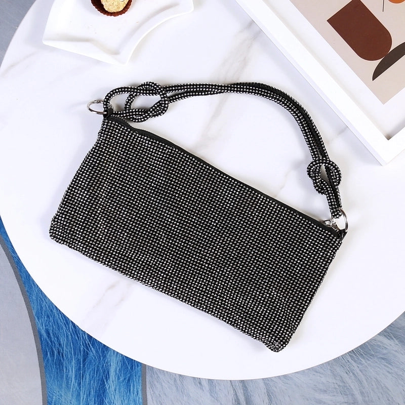Silver Black Gold Pu Leather Solid Color Rhinestone Evening Bags