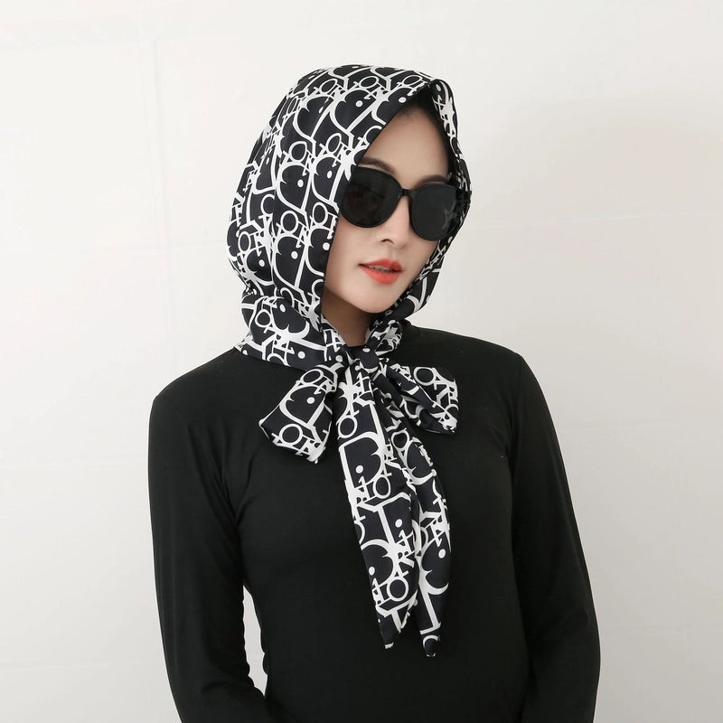 Women's Elegant Retro Flower Satin Printing Silk Scarf