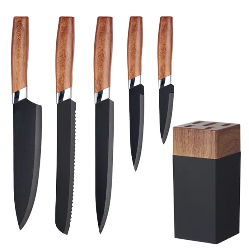 6 PCs Wooden Knife Set With Stand-(5292)Jet Black