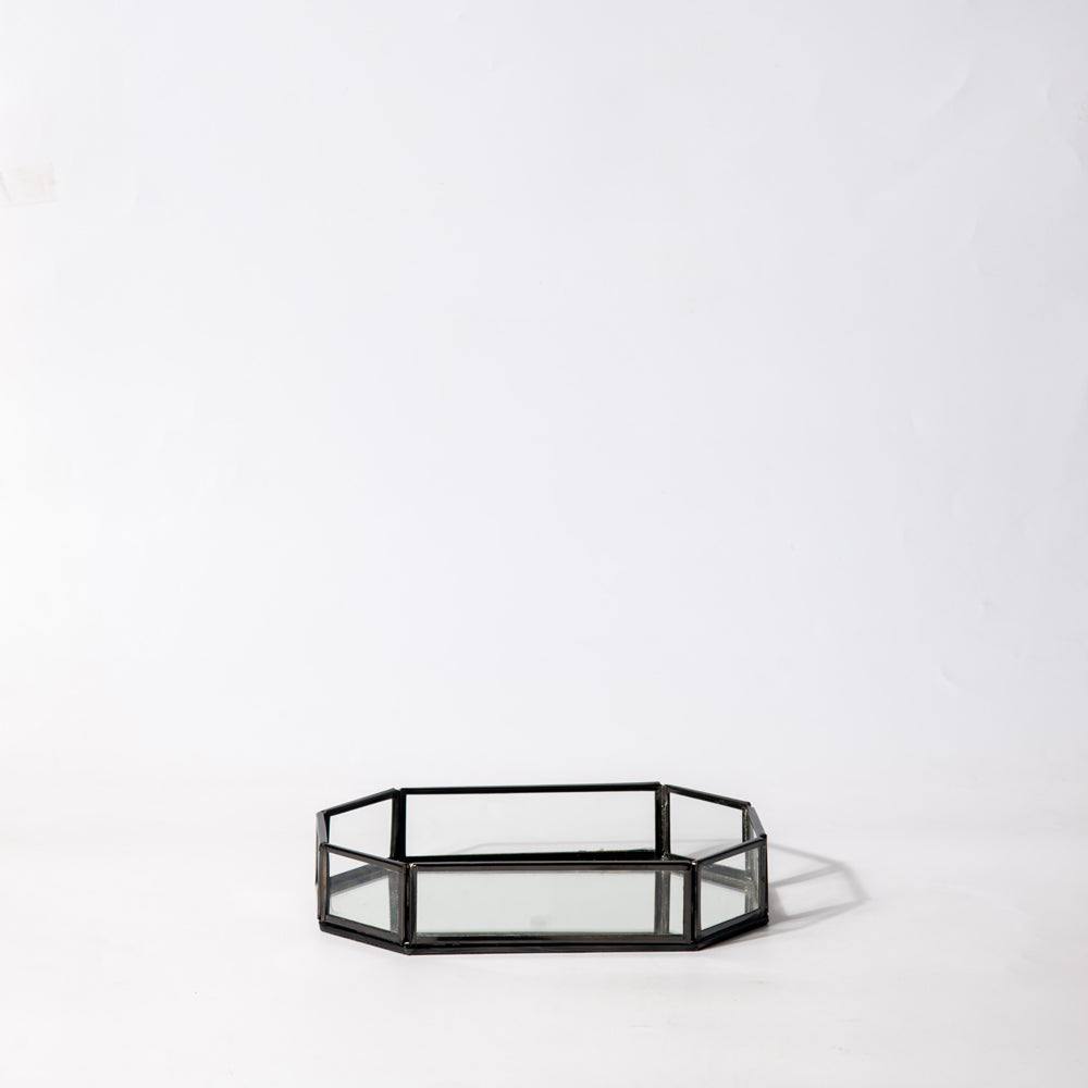 Octagon Glass Tray Small - Gunmetal