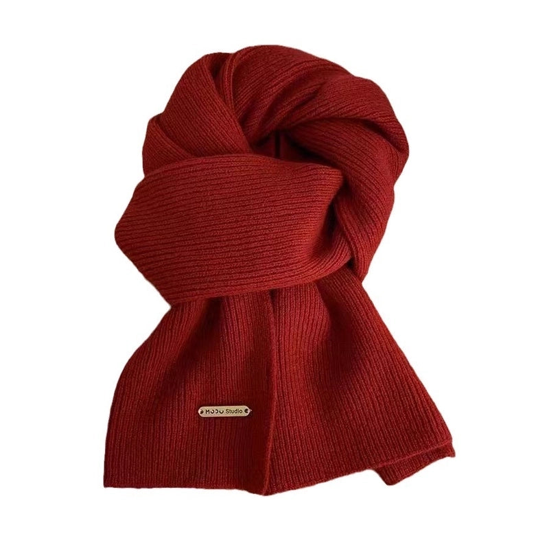 Scarf Women's Winter New Wool Knitted Solid Color Small Scarf Trendy Thickened Warm Long Scarf