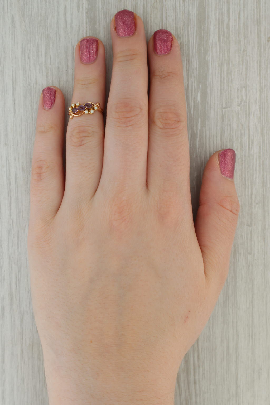 Victorian Garnet Glass Doublet Pearl Ring 10k Yellow Gold Size 4.75 Antique