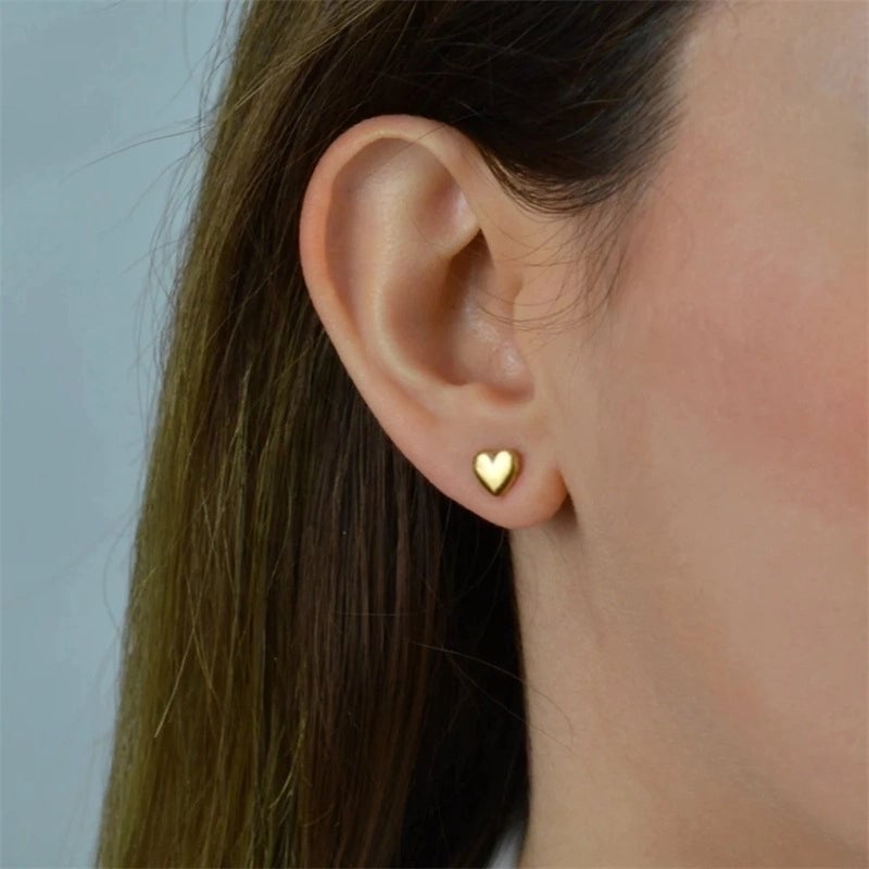 Minimalist Heart Shape Stainless Steel 14K Gold Plated Ear Studs