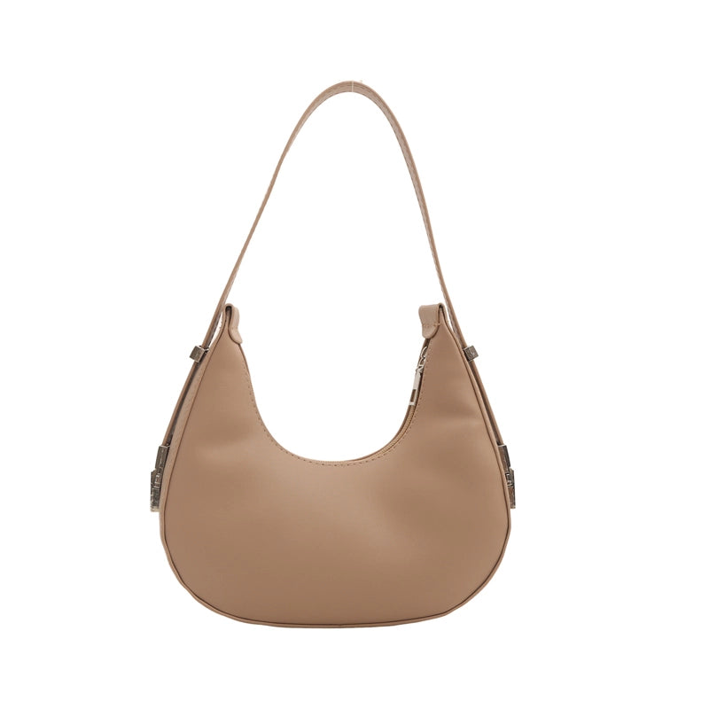 Women's Small Pu Leather Solid Color Elegant Dumpling Shape Zipper Shoulder Bag Underarm Bag