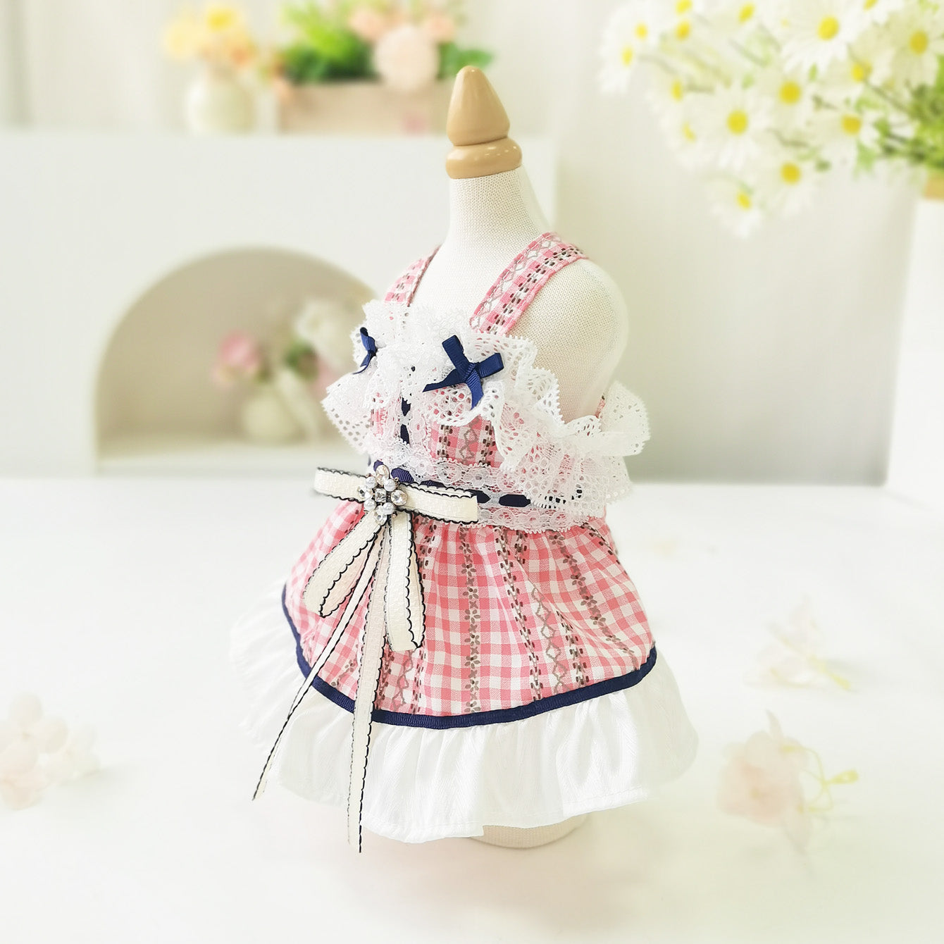 Sweet Plaid Lace Design Dog Cat Dress