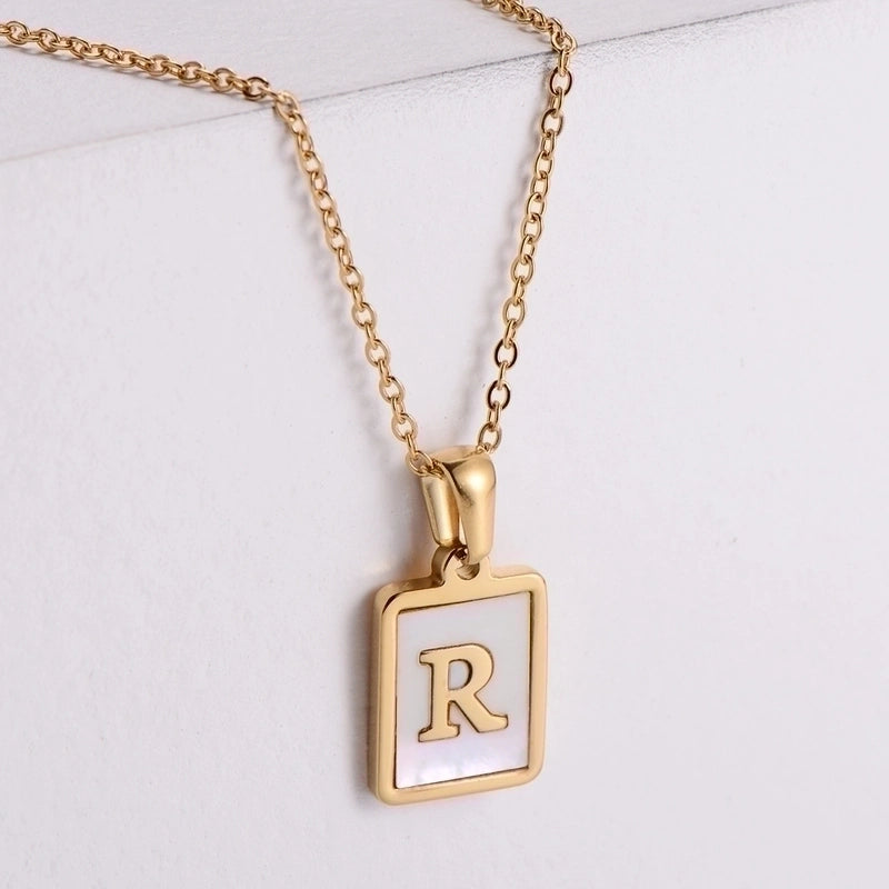 304 Stainless Steel 18K Gold Plated Minimalist Plating Letter Shell Pendant Necklace