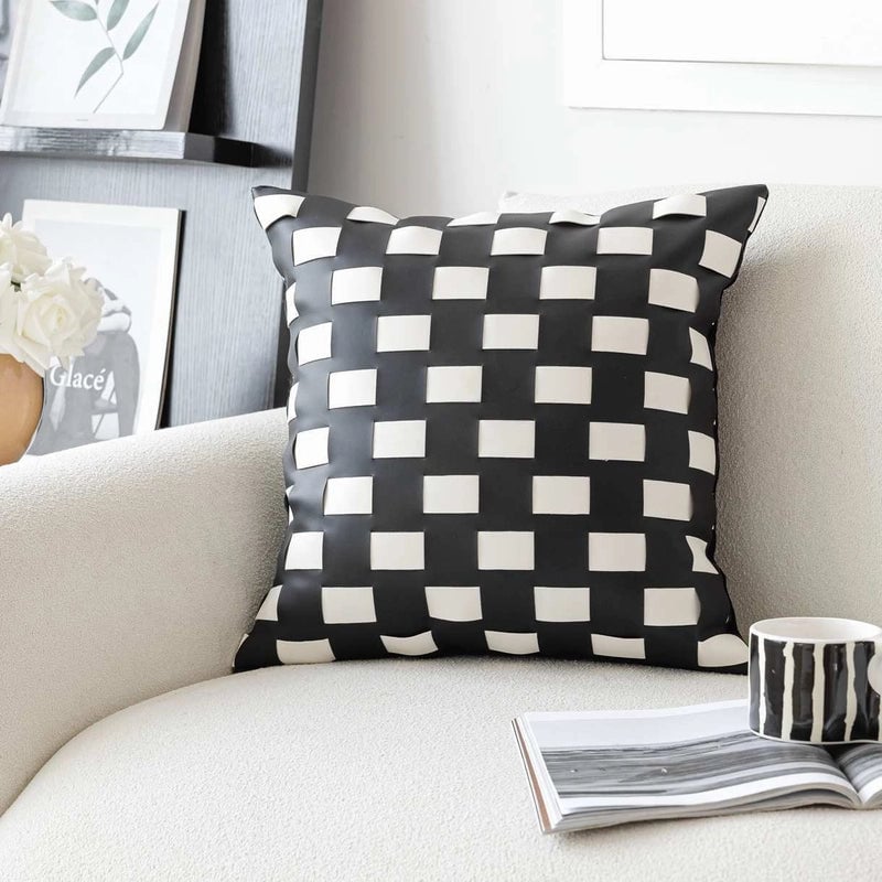 Classic Style Geometric Lattice Solid Color Pu Leather Pillow Cases Couch & Sofa Decor
