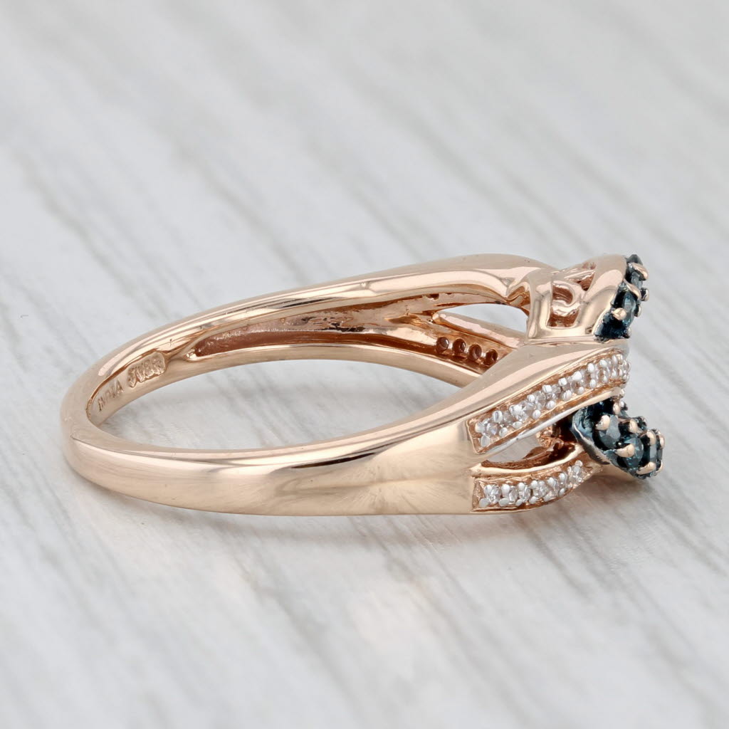 0.26ctw Blue White Diamond Knot Ring 10k Rose Gold Size 6.75