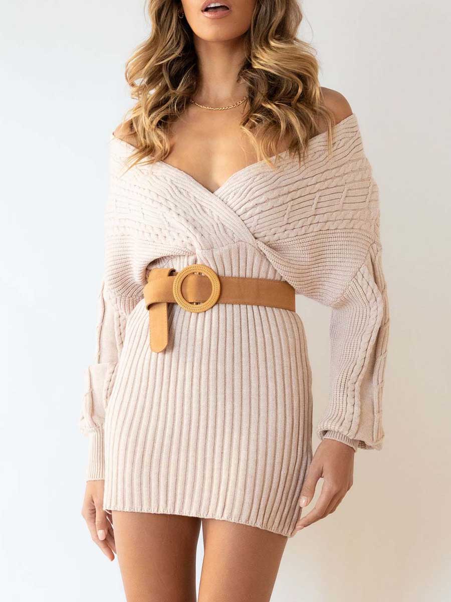 V-neck Sexy Twist Mid-length Women's Sweater Wrap Skirt