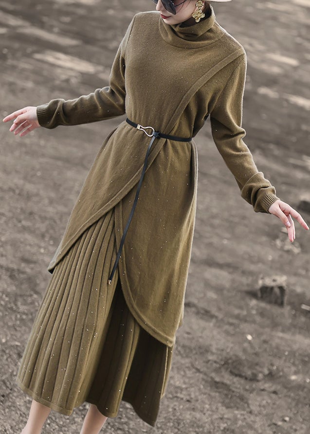 New Blue Turtleneck Tops And Skirts Wool Knit Two-Piece Set Spring