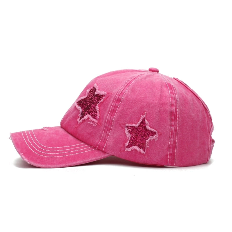 New Washed Old Baseball Cap Long Brim Sunshade Cap Cartoon Five-pointed Star Printed Outdoor Hat