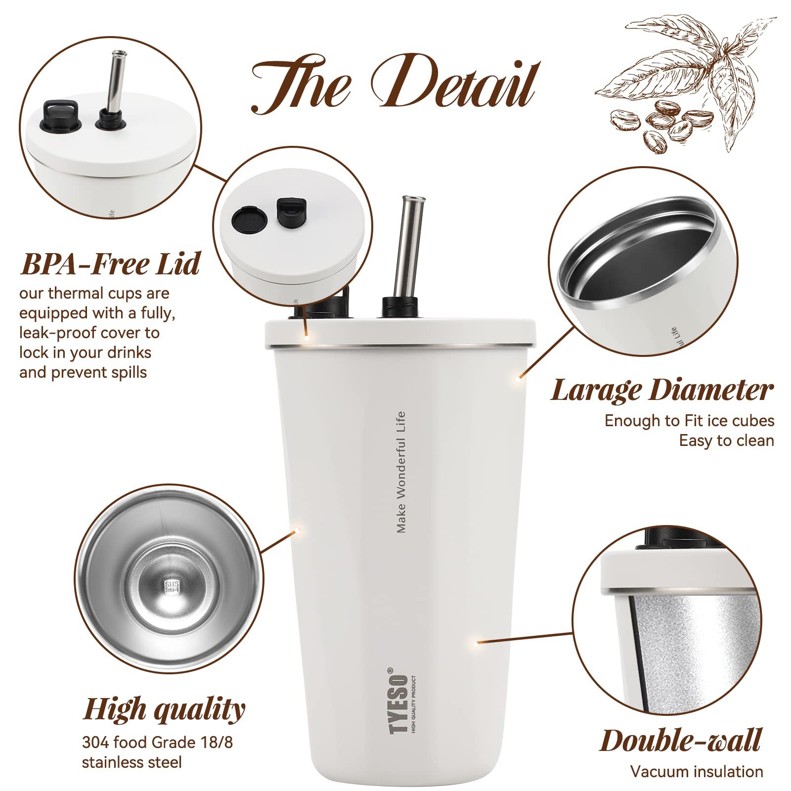 20oz/600ml Stainless Steel Iced Coffee Cup