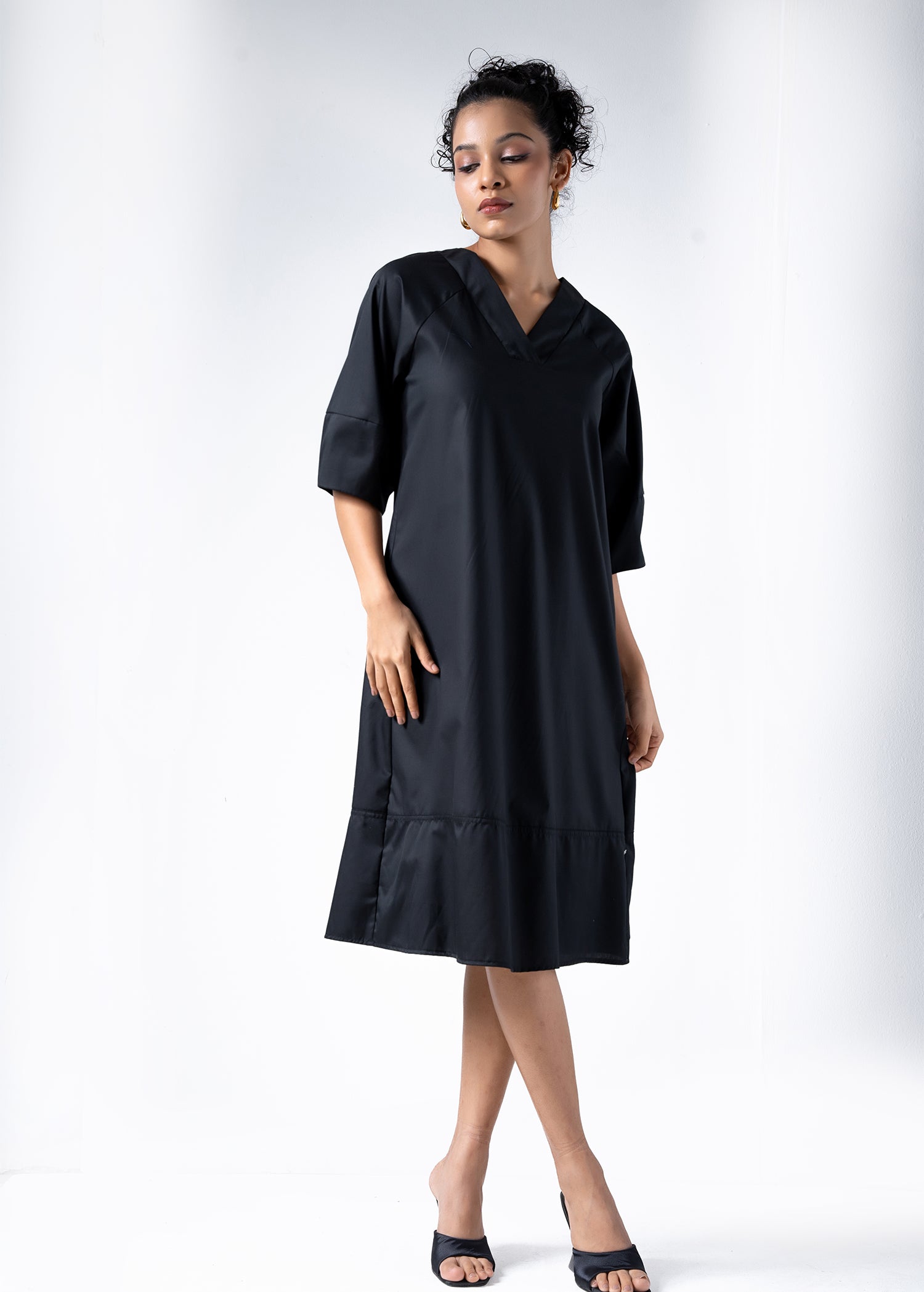 V Neck Dress With Cut Panel Detail