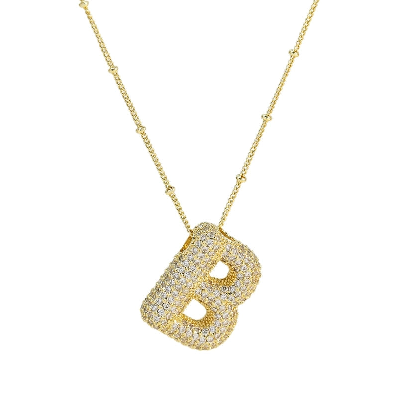 Europe And America  Hot Sale Fashion 26 English Letters Pendant Necklace Copper Micro Inlaid Zircon Balloon Letter Collarbone Necklace Choker Pendant