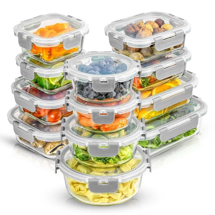 12 Piece Glass Food Storage Containers Set with Airtight Lids