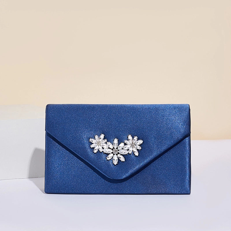 Black Silver Red Imitated Silk Solid Color Flower Square Evening Bags