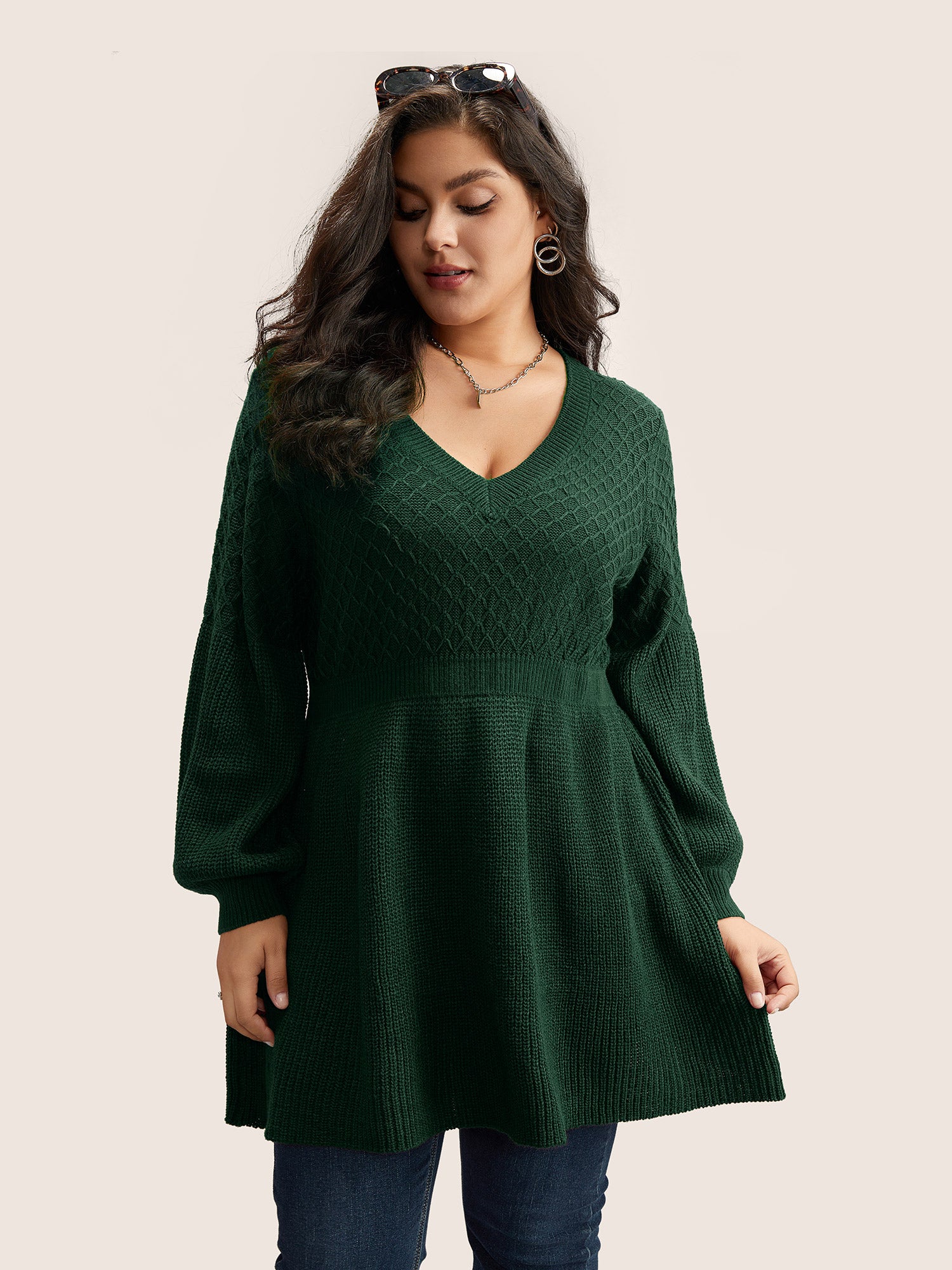 Plain Plisse Lantern Sleeve A Line Pullover